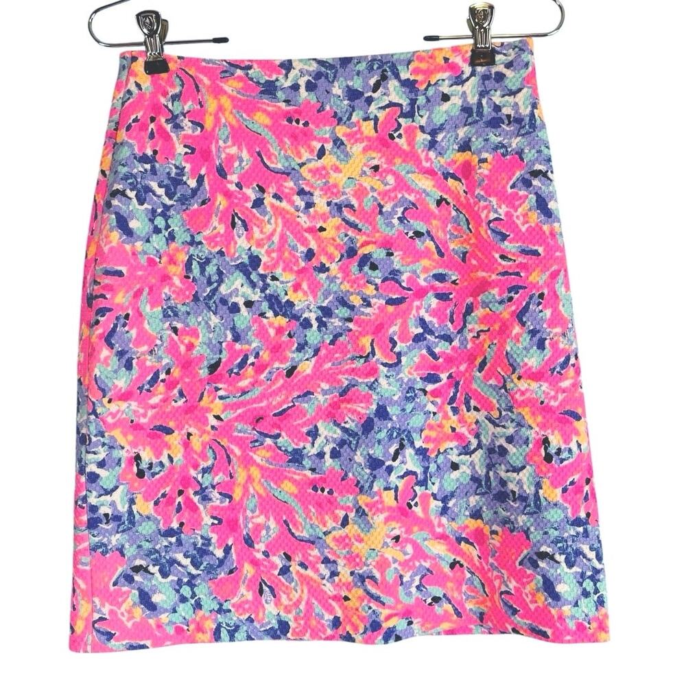 Lilly Pulitzer Mallika Textured Pink Blue Tropical Skirt Coco Coral Crab XS